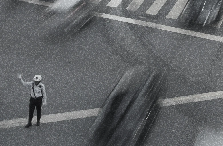 Cop directing traffic
